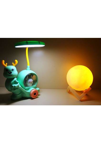 Geyik Tepe Lambalı Masa - Gece Lambası Ve 3d Led Küre