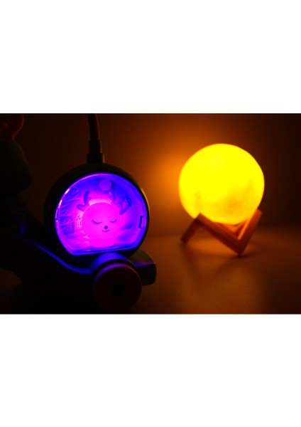 Geyik Tepe Lambalı Masa - Gece Lambası Ve 3d Led Küre