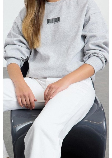 Kadın Bisiklet Yaka Balon Kol Kalın Içi Polarlı Minimal Baskılı Balon Kol Örme Sweatshirt fiyatları