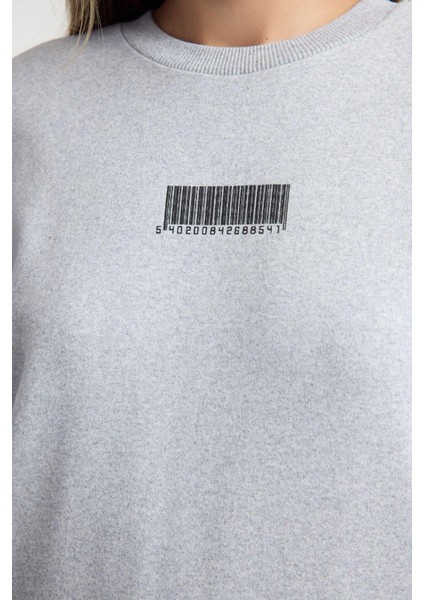 Kadın Bisiklet Yaka Balon Kol Kalın Içi Polarlı Minimal Baskılı Balon Kol Örme Sweatshirt fırsatları