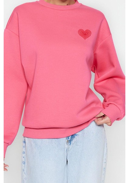 Kadın Oversize Bisiklet Yaka Düşük Kol Uzun Kalın Polarlı Sırt Kabartma Baskılı Örme Sweatshirt modelleri