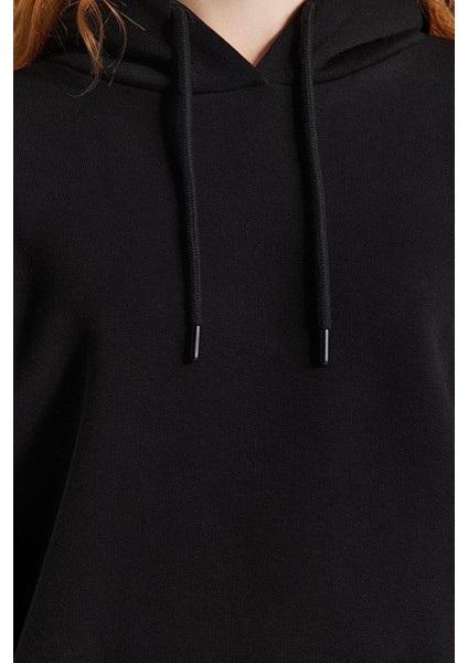 Kadın Moda Şık Oversize Kapüşonlu Düşük Kol Uzun Kalın Içi Polarlı Geniş Kalıp Basic Örme Sweatshirt indirimleri