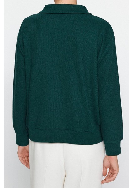 Kadın Moda Şık Regular Polo Yaka Standart Kol Regular Selanik Triko Kalıp Düğmeli Örme Sweatshirt indirimleri