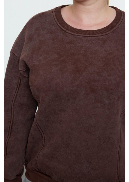Kadın Büyük Beden Moda Şık Oversize Bisiklet Yaka Düşük Kol Regular Içi Polarlı Örme Sweatshirt fırsatları