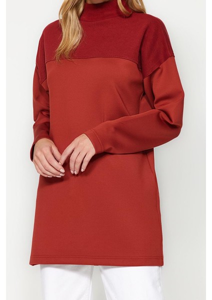 Kadın Tesettür Moda Şık Regular Dik Yaka Standart Kol Regular Örme Sweatshirt Tunik