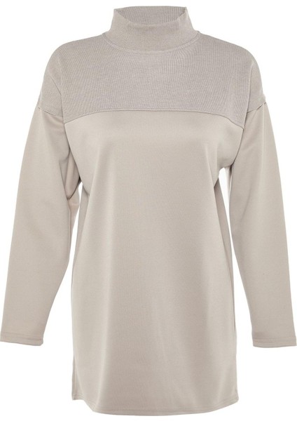 Kadın Tesettür Moda Şık Regular Dik Yaka Standart Kol Regular Örme Sweatshirt Tunik