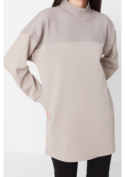 Kadın Tesettür Moda Şık Regular Dik Yaka Standart Kol Regular Örme Sweatshirt Tunik
