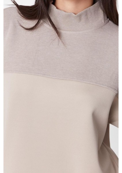 Kadın Tesettür Moda Şık Regular Dik Yaka Standart Kol Regular Örme Sweatshirt Tunik