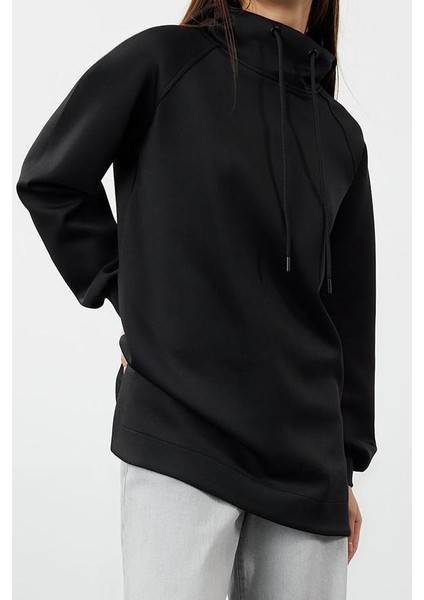 Kadın Tesettür Moda Şık Regular Kapüşonlu Standart Kol Regular Dalgıç Scuba Örme Sweatshirt