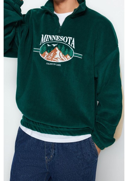 Unisex Moda Şık Oversize Dik Yaka Standart Kol Standart Geniş Kesim Fermuarlı Polar Sweatshirt fırsatları