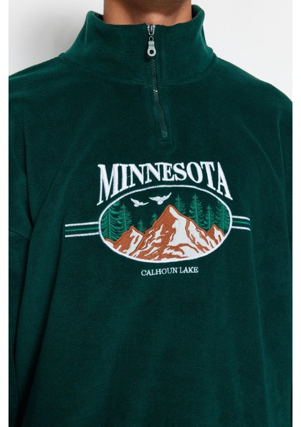 Unisex Moda Şık Oversize Dik Yaka Standart Kol Standart Geniş Kesim Fermuarlı Polar Sweatshirt indirimleri