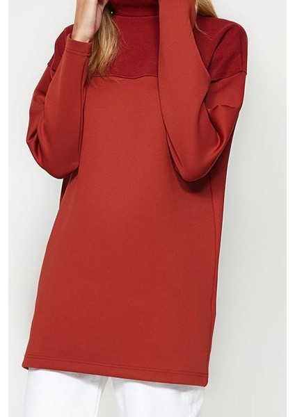 Kadın Tesettür Moda Şık Regular Dik Yaka Standart Kol Regular Örme Sweatshirt Tunik