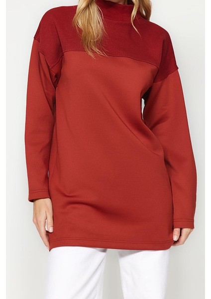 Kadın Tesettür Moda Şık Regular Dik Yaka Standart Kol Regular Örme Sweatshirt Tunik