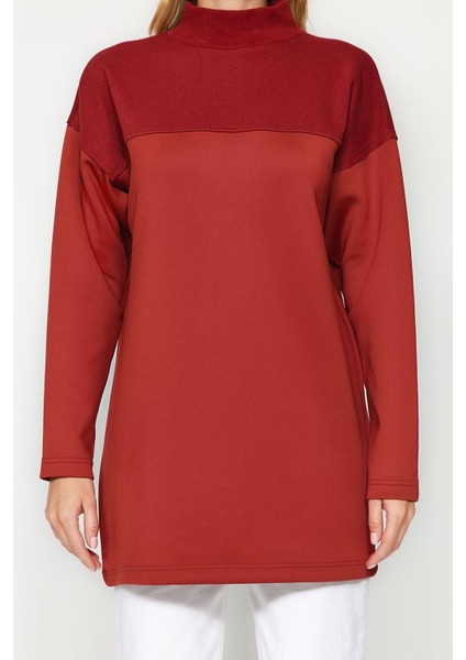 Kadın Tesettür Moda Şık Regular Dik Yaka Standart Kol Regular Örme Sweatshirt Tunik