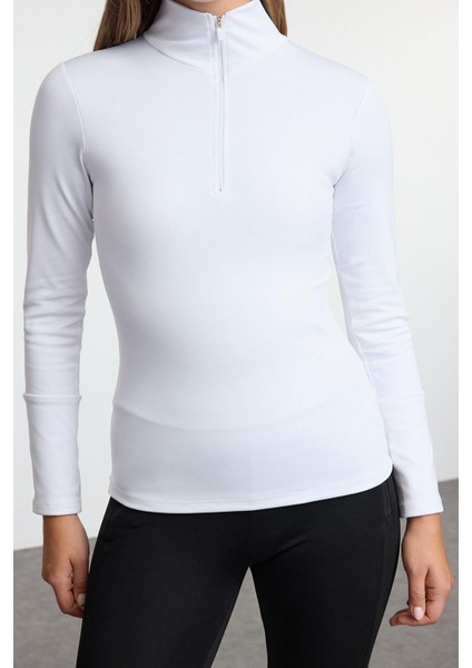 Kadın Dik Yaka Standart Kol Standart Ekstra Sıcak Tutan Fermuarlı Polar Kışlık Örme Spor Sweatshirt