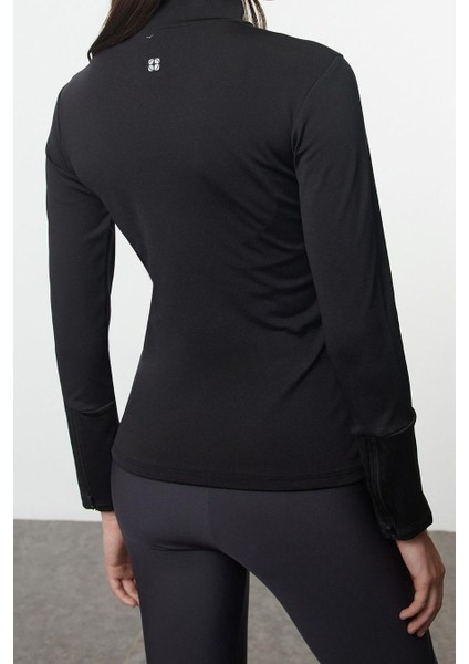 Kadın Dik Yaka Standart Kol Standart Ekstra Sıcak Tutan Fermuarlı Polar Kışlık Örme Spor Sweatshirt