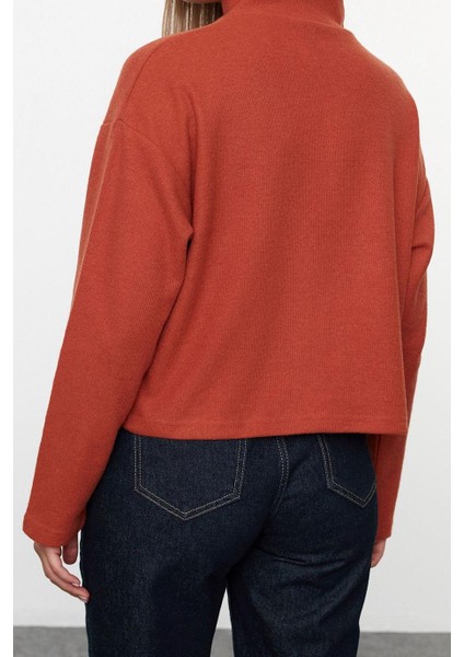 Kadın Fermuarlı Yaka Düşük Kol Selanik Triko Fermuarlı Yaka Normal Kalıp Örme Sweatshirt indirimleri