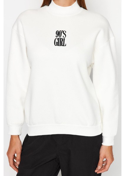 Kadın Moda Şık Regular Dik Yaka Düşük Kol Regular Örme Sweatshirt