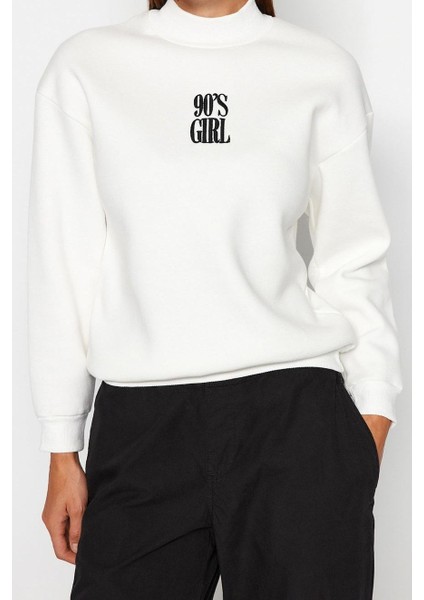 Kadın Moda Şık Regular Dik Yaka Düşük Kol Regular Örme Sweatshirt