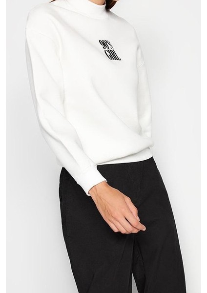 Kadın Moda Şık Regular Dik Yaka Düşük Kol Regular Örme Sweatshirt