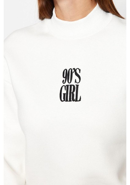 Kadın Moda Şık Regular Dik Yaka Düşük Kol Regular Örme Sweatshirt