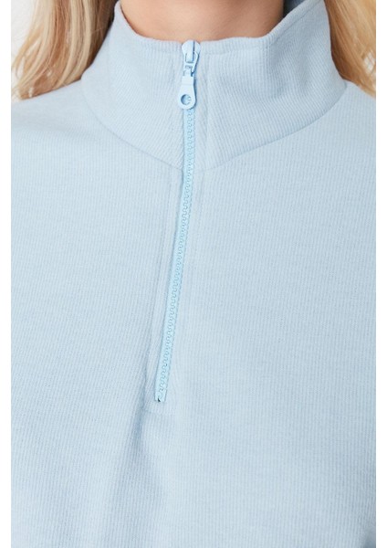 Kadın Fermuarlı Yaka Düşük Kol Selanik Triko Fermuarlı Yaka Normal Kalıp Örme Sweatshirt indirimleri