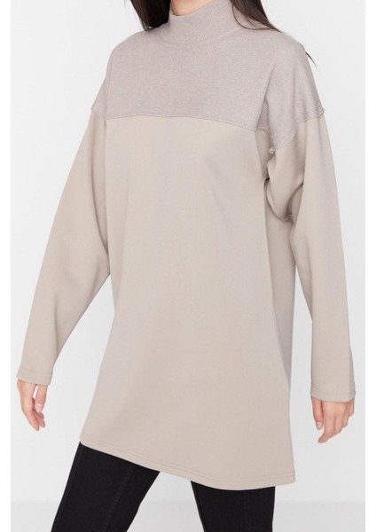 Kadın Tesettür Moda Şık Regular Dik Yaka Standart Kol Regular Örme Sweatshirt Tunik