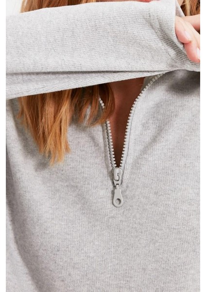 Kadın Fermuarlı Yaka Düşük Kol Selanik Triko Fermuarlı Yaka Normal Kalıp Örme Sweatshirt fiyatları