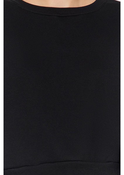Kadın Moda Şık Crop Dik Yaka Düşük Kol Crop Rahat Kesim Crop Basic Kalın Içi Polarlı Örme Sweatshirt