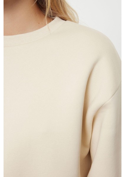Kadın Regular Bisiklet Yaka Düşük Kol Regular Kalın Içi Polarlı Normal Kalıp Basic Örme Sweatshirt fırsatları