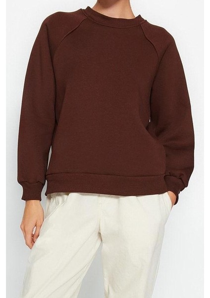 Kadın Moda Şık Oversize Bisiklet Yaka Düşük Kol Uzun Rahat Kalıp Basic Reglan Kol Örme Sweatshirt