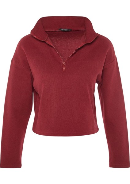 Kadın Fermuarlı Yaka Düşük Kol Selanik Triko Fermuarlı Yaka Normal Kalıp Örme Sweatshirt