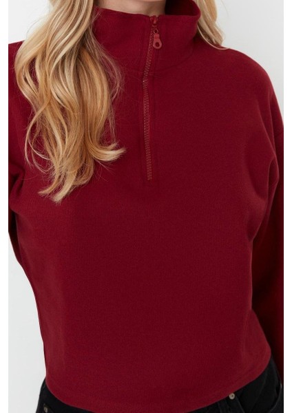 Kadın Fermuarlı Yaka Düşük Kol Selanik Triko Fermuarlı Yaka Normal Kalıp Örme Sweatshirt