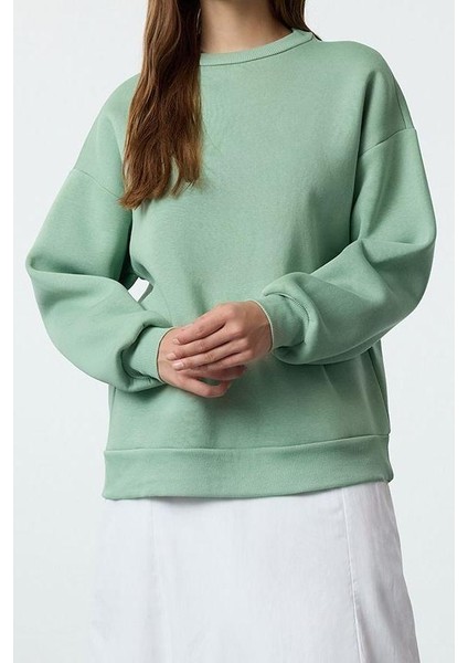 Kadın Moda Oversize Bisiklet Yaka Düşük Kol Uzun Rahat Kesim Basic Kalın Içi Polarlı Örme Sweatshirt modelleri
