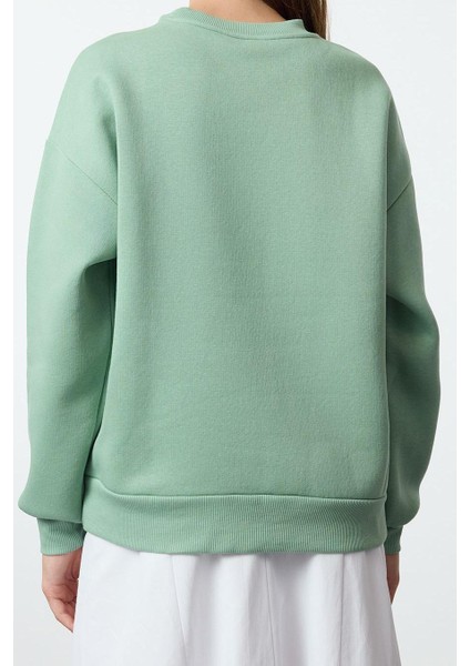 Kadın Moda Oversize Bisiklet Yaka Düşük Kol Uzun Rahat Kesim Basic Kalın Içi Polarlı Örme Sweatshirt indirimleri