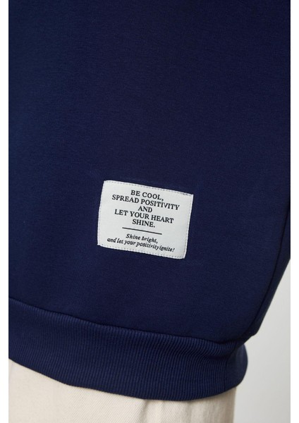 Kadın Moda Şık Regular Bisiklet Yaka Düşük Kol Regular Etiket Detaylı Örme Sweatshirt