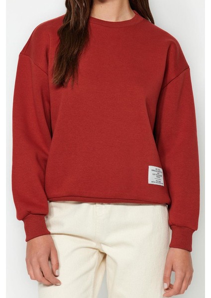 Kadın Moda Şık Regular Bisiklet Yaka Düşük Kol Regular Etiket Detaylı Örme Sweatshirt fiyatları