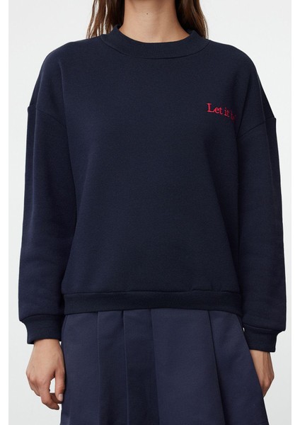 Kadın Moda Şık Regular Bisiklet Yaka Düşük Kol Regular Nakışlı Sweatshirt