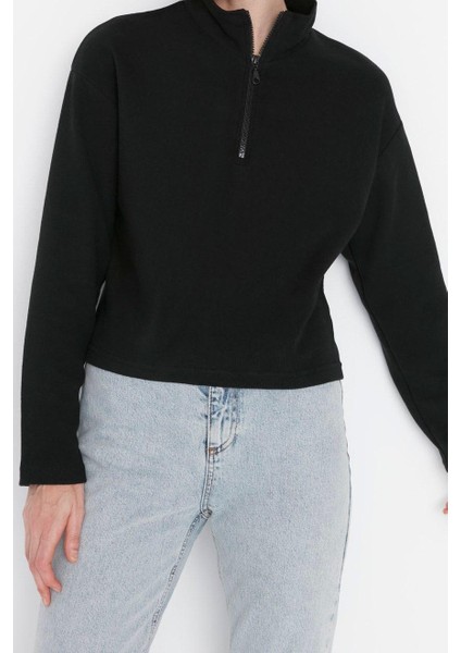 Kadın Fermuarlı Yaka Düşük Kol Selanik Triko Fermuarlı Yaka Normal Kalıp Örme Sweatshirt modelleri