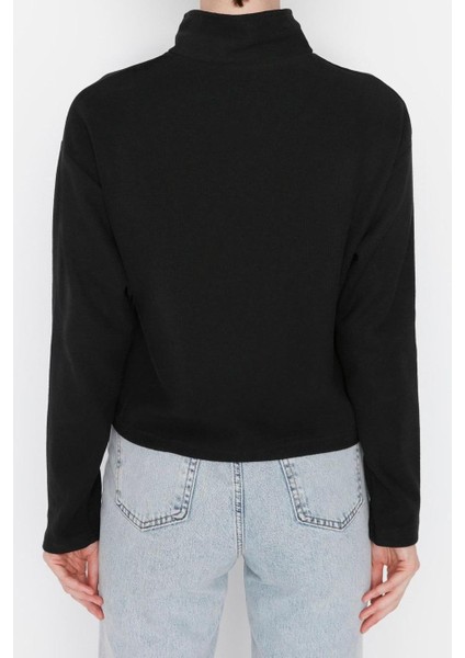 Kadın Fermuarlı Yaka Düşük Kol Selanik Triko Fermuarlı Yaka Normal Kalıp Örme Sweatshirt indirimleri