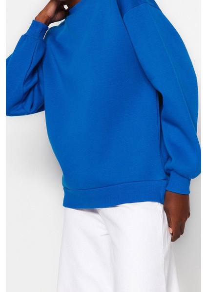 Kadın Moda Oversize Bisiklet Yaka Düşük Kol Uzun Rahat Kesim Basic Kalın Içi Polarlı Örme Sweatshirt