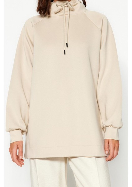 Kadın Tesettür Moda Şık Regular Kapüşonlu Standart Kol Regular Dalgıç Scuba Örme Sweatshirt