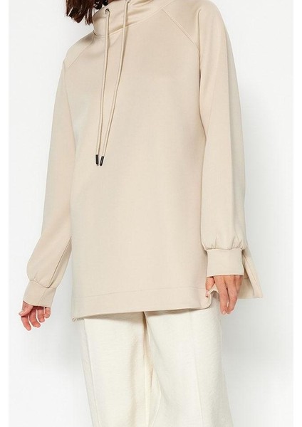 Kadın Tesettür Moda Şık Regular Kapüşonlu Standart Kol Regular Dalgıç Scuba Örme Sweatshirt
