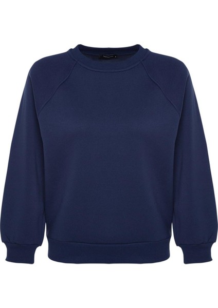 Kadın Moda Şık Oversize Bisiklet Yaka Düşük Kol Uzun Rahat Kalıp Basic Reglan Kol Örme Sweatshirt