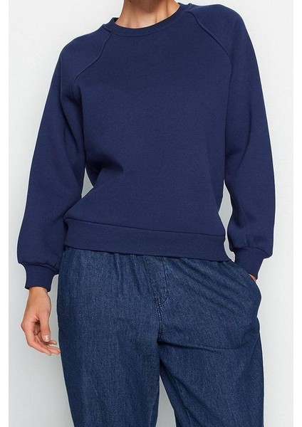 Kadın Moda Şık Oversize Bisiklet Yaka Düşük Kol Uzun Rahat Kalıp Basic Reglan Kol Örme Sweatshirt