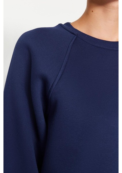 Kadın Moda Şık Oversize Bisiklet Yaka Düşük Kol Uzun Rahat Kalıp Basic Reglan Kol Örme Sweatshirt