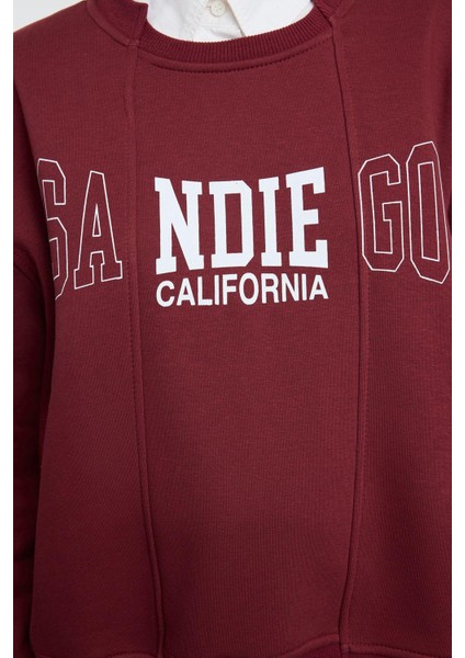 Kadın Relaxed Bisiklet Yaka Düşük Kol Uzun Slogan Baskılı Geniş Kalıp Etek Ucu Örme Sweatshirt fırsatları