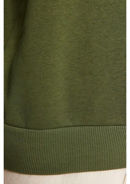 Kadın Regular Bisiklet Yaka Düşük Kol Regular Kalın Içi Polarlı Normal Kalıp Basic Örme Sweatshirt