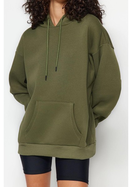 Kadın Moda Şık Oversize Kapüşonlu Düşük Kol Uzun Kalın Içi Polarlı Geniş Kalıp Basic Örme Sweatshirt fiyatları