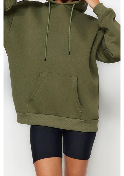 Kadın Moda Şık Oversize Kapüşonlu Düşük Kol Uzun Kalın Içi Polarlı Geniş Kalıp Basic Örme Sweatshirt fırsatları